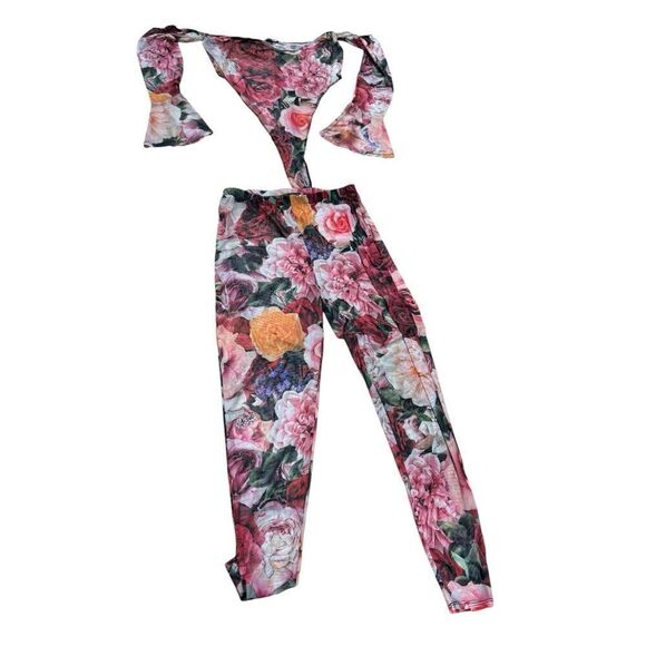 Fashion Nova Blame It On The Rose Legging Red/Combo Set 1X Bell Sleeve Bodysuit - Picture 6 of 11